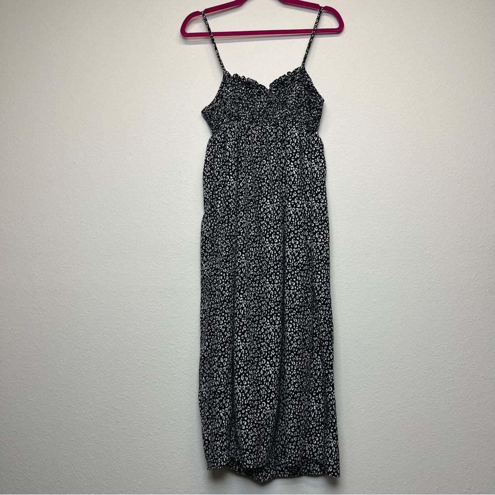 NWT Black w/ White Spots Shirred Dress - Peachy Sunset - Picture 2 of 9